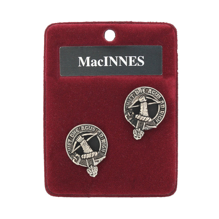 MacInnes Clan Badge, Kilt Pin, Lapel Pin, Cufflinks, Keyring/Key Fob & Gift Set — Fine Pewter by Art Pewter — Made in Scotland (Shiny Finish) - Heritage Of Scotland - Badge