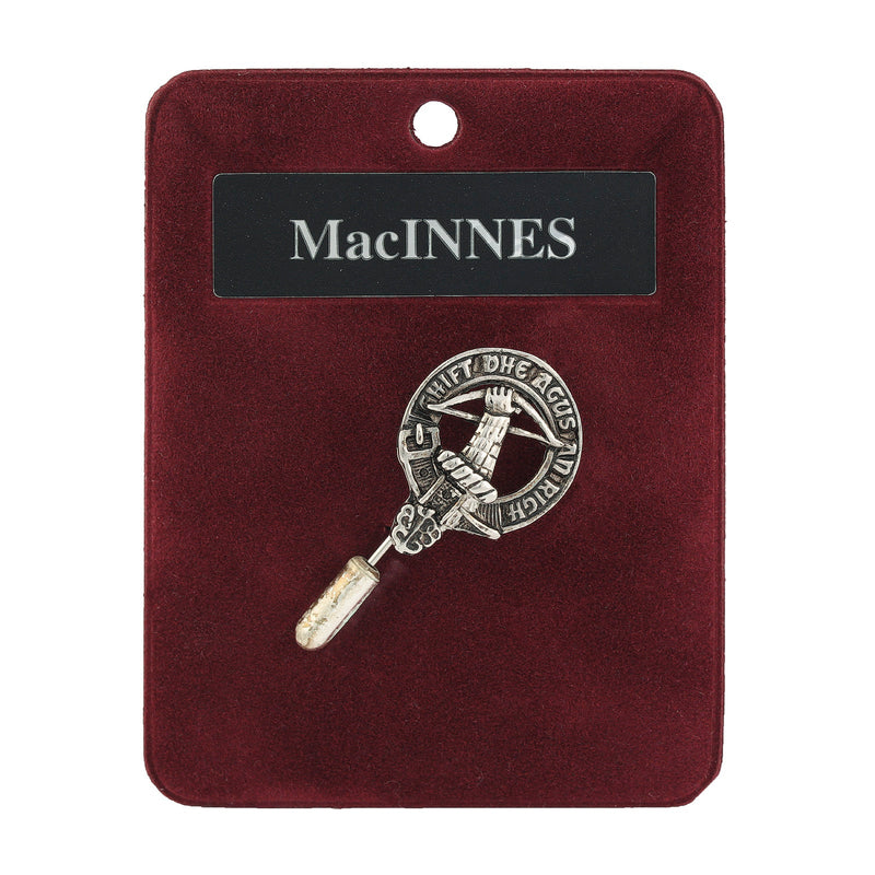 MacInnes Clan Badge, Kilt Pin, Lapel Pin, Cufflinks, Keyring/Key Fob & Gift Set — Fine Pewter by Art Pewter — Made in Scotland (Shiny Finish) - Heritage Of Scotland - Badge
