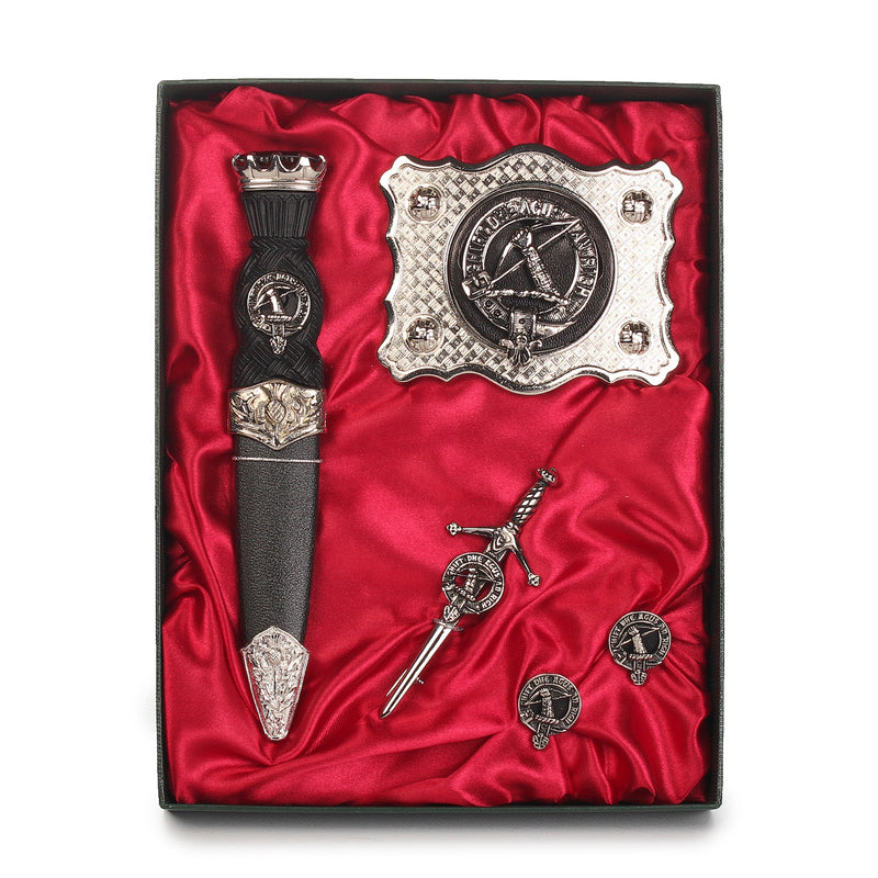 MacInnes Clan Badge, Kilt Pin, Lapel Pin, Cufflinks, Keyring/Key Fob & Gift Set — Fine Pewter by Art Pewter — Made in Scotland (Shiny Finish) - Heritage Of Scotland - Gift Set