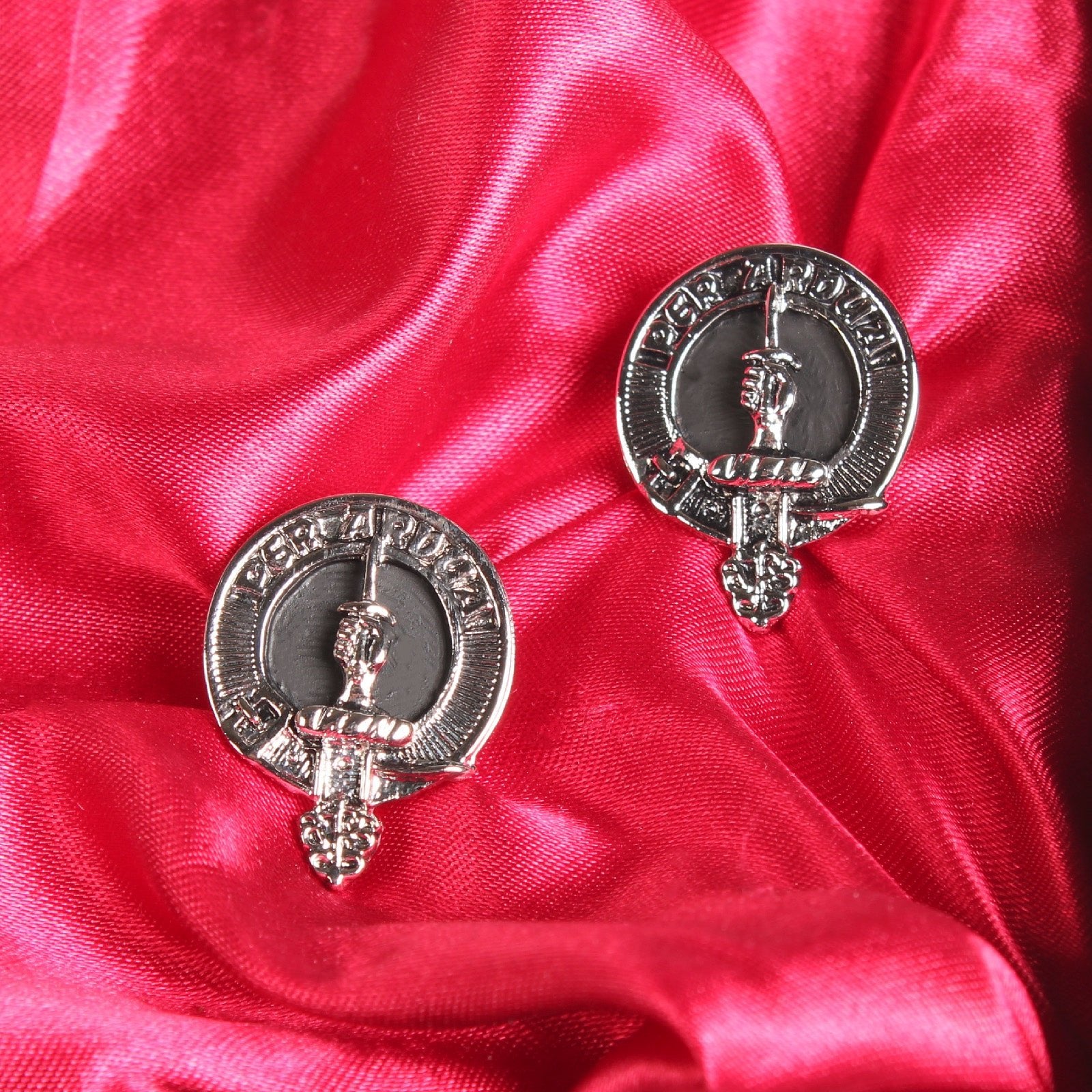 MacIntyre Clan Badge, Kilt Pin, Lapel Pin, Cufflinks, Keyring/Key Fob & Gift Set — Fine Pewter by Art Pewter — Made in Scotland (Shiny Finish) - Heritage Of Scotland - Cufflinks