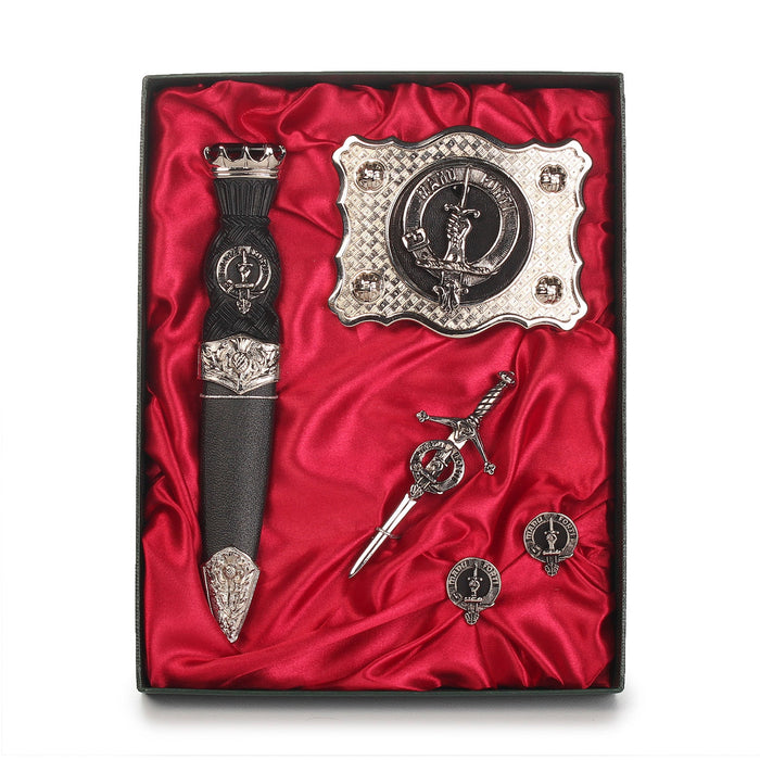 MacKay Clan Badge, Kilt Pin, Lapel Pin, Cufflinks, Keyring/Key Fob & Gift Set — Fine Pewter by Art Pewter — Made in Scotland (Shiny Finish) - Heritage Of Scotland - Gift Set