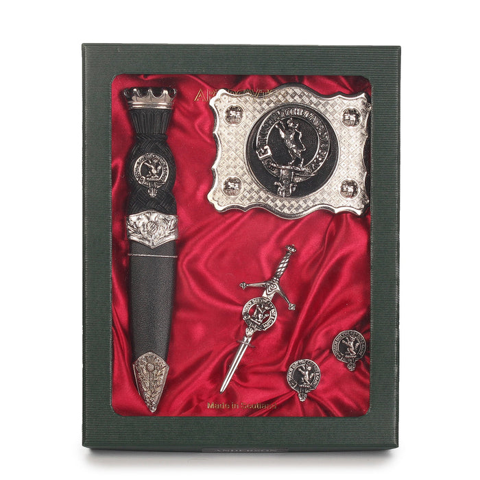 MacKintosh Clan Badge, Kilt Pin, Lapel Pin, Cufflinks, Keyring/Key Fob & Gift Set — Fine Pewter by Art Pewter — Made in Scotland (Shiny Finish) - Heritage Of Scotland - Gift Set