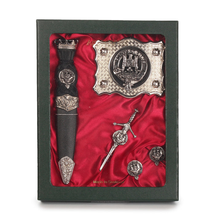 MacLachlan Clan Badge, Kilt Pin, Lapel Pin, Cufflinks, Keyring/Key Fob & Gift Set — Fine Pewter by Art Pewter — Made in Scotland (Shiny Finish) - Heritage Of Scotland - Gift Set