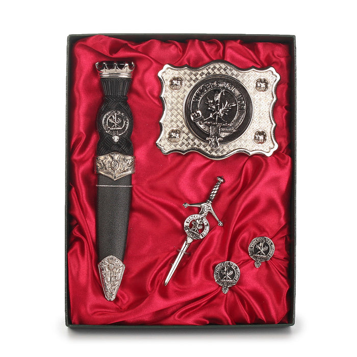 MacLaine Clan Badge, Kilt Pin, Lapel Pin, Cufflinks, Keyring/Key Fob & Gift Set — Fine Pewter by Art Pewter — Made in Scotland (Shiny Finish) - Heritage Of Scotland - Badge
