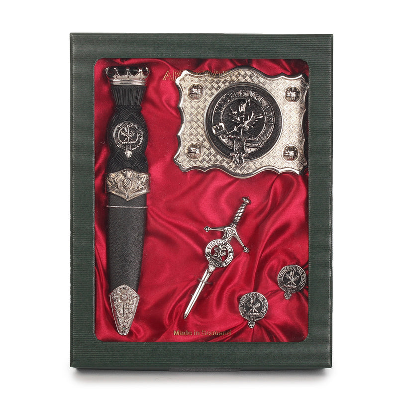 MacLaine Clan Badge, Kilt Pin, Lapel Pin, Cufflinks, Keyring/Key Fob & Gift Set — Fine Pewter by Art Pewter — Made in Scotland (Shiny Finish) - Heritage Of Scotland - Badge