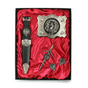 MacLaren Clan Badge, Kilt Pin, Lapel Pin, Cufflinks, Keyring/Key Fob & Gift Set — Fine Pewter by Art Pewter — Made in Scotland (Shiny Finish) - Heritage Of Scotland - Gift Set