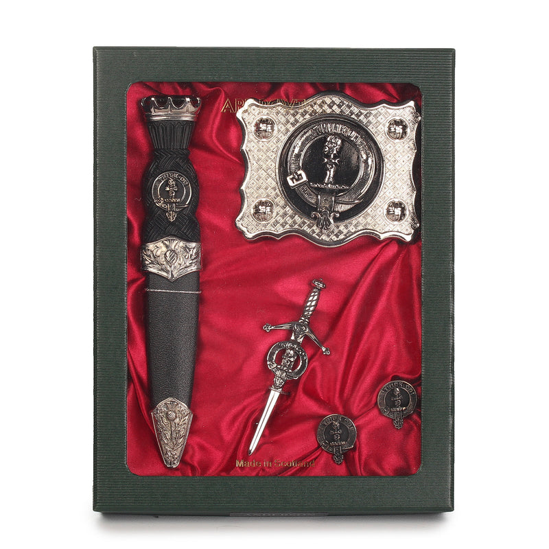 MacLellan Clan Badge, Kilt Pin, Lapel Pin, Cufflinks, Keyring/Key Fob & Gift Set — Fine Pewter by Art Pewter — Made in Scotland (Shiny Finish) - Heritage Of Scotland - Gift Set