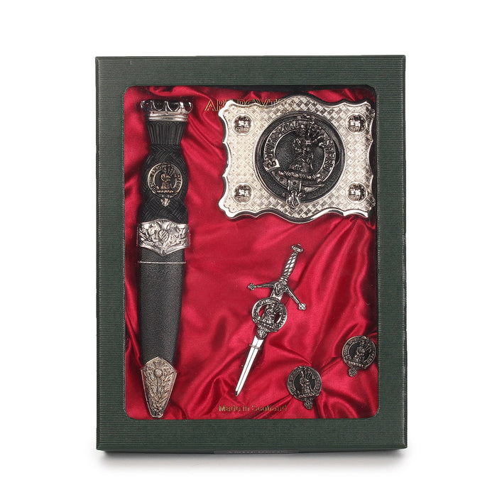 MacLennan Clan Badge, Kilt Pin, Lapel Pin, Cufflinks, Keyring/Key Fob & Gift Set — Fine Pewter by Art Pewter — Made in Scotland (Shiny Finish) - Heritage Of Scotland - Gift Set