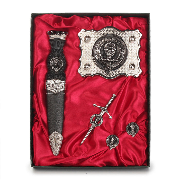 MacNab Clan Badge, Kilt Pin, Lapel Pin, Cufflinks, Keyring/Key Fob & Gift Set — Fine Pewter by Art Pewter — Made in Scotland (Shiny Finish) - Heritage Of Scotland - Gift Set