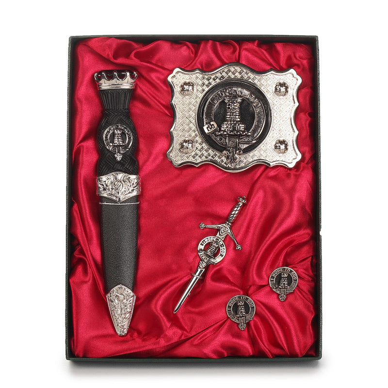 MacNaughton Clan Badge, Kilt Pin, Lapel Pin, Cufflinks, Keyring/Key Fob & Gift Set — Fine Pewter by Art Pewter — Made in Scotland (Shiny Finish) - Heritage Of Scotland - Gift Set