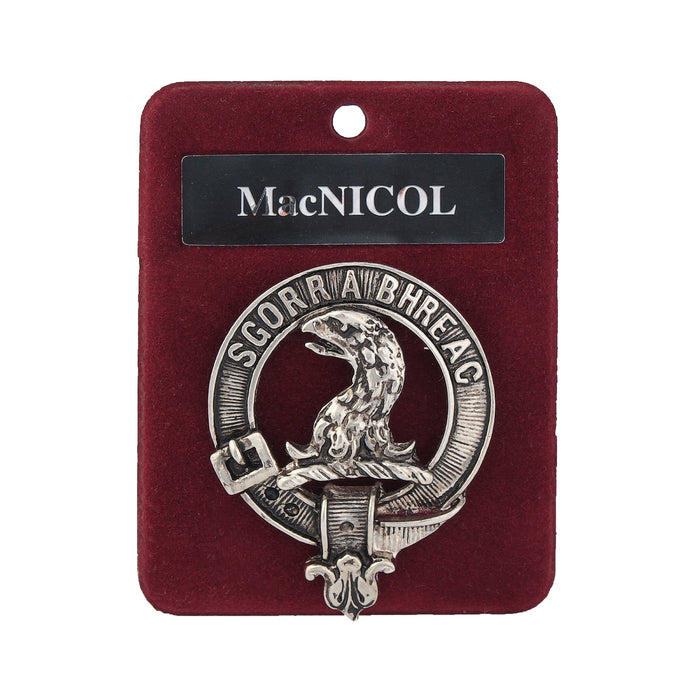 MacNicol Clan Badge, Kilt Pin, Lapel Pin, Cufflinks, Keyring/Key Fob & Gift Set — Fine Pewter by Art Pewter — Made in Scotland (Shiny Finish) - Heritage Of Scotland - Badge