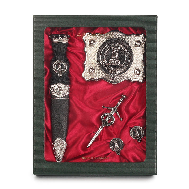 Malcolm / MacCallum Clan Badge, Kilt Pin, Lapel Pin, Cufflinks, Keyring/Key Fob & Gift Set — Fine Pewter by Art Pewter — Made in Scotland (Shiny Finish) - Heritage Of Scotland - Gift Set