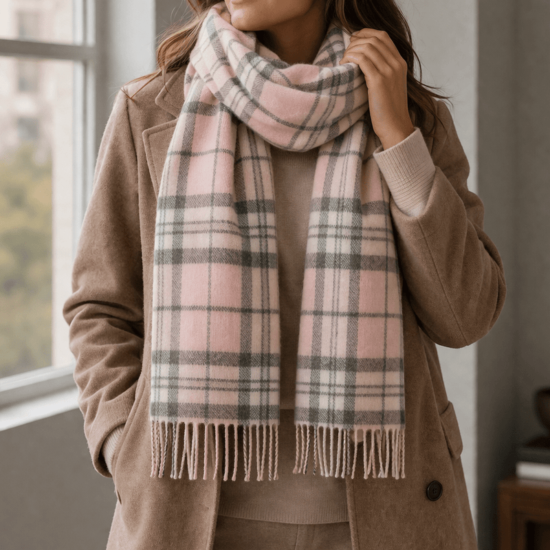 Marchbrae 100% Lambswool Scarf – Traditional Tartan & Check Designs - Made in Scotland - Heritage Of Scotland - Thomson Pink