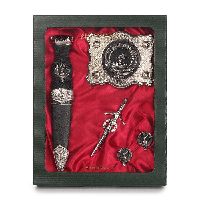 Maxwell Clan Badge, Kilt Pin, Lapel Pin, Cufflinks, Keyring/Key Fob & Gift Set — Fine Pewter by Art Pewter — Made in Scotland (Shiny Finish) - Heritage Of Scotland - Gift Set