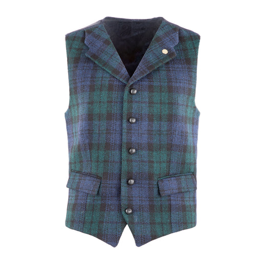 Mens Angus Harris Tweed Waistcoat Black Watch - Heritage Of Scotland - BLACK WATCH