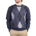 Men's Argyle Ballantrae Jumper Crew Neck Blue Melange - Heritage Of Scotland - BLUE MELANGE