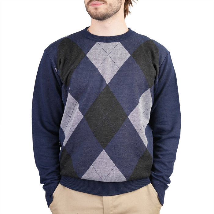 Men's Argyle Ballantrae Jumper Crew Neck Turquoise - Heritage Of Scotland - TURQUOISE