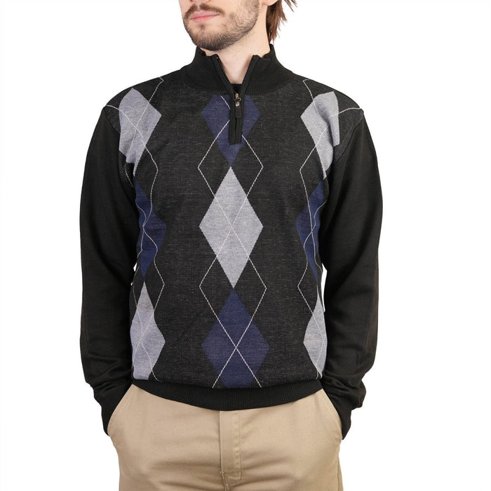 Men's Argyle Ballantrae Jumper Half Zip Black - Heritage Of Scotland - BLACK