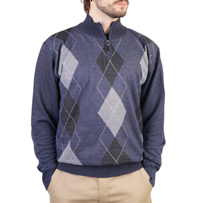 Men's Argyle Ballantrae Jumper Half Zip Blue Melange - Heritage Of Scotland - BLUE MELANGE