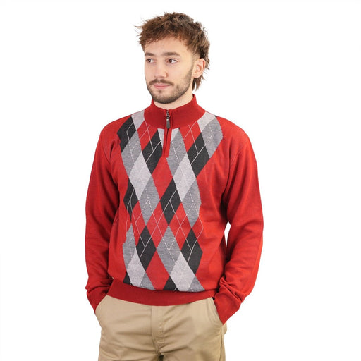 Men's Argyle Ballantrae Jumper Half Zip Red - Heritage Of Scotland - RED