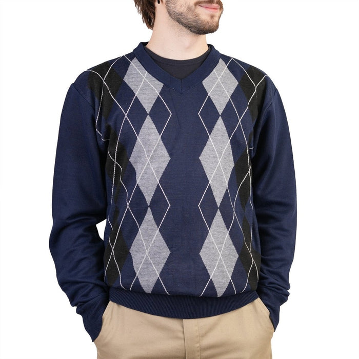 Men's Argyle Ballantrae Jumper V - Neck Royal Blue - Heritage Of Scotland - ROYAL BLUE