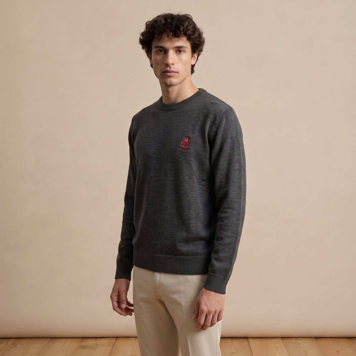 Men's Ballantrae Lion Jumper - Charcoal Marl - Heritage Of Scotland - S