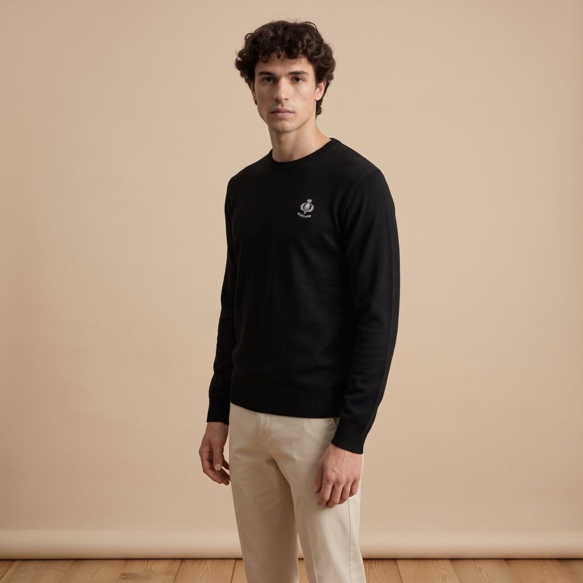 Men's Ballantrae Thistle Jumper - Black - Heritage Of Scotland - S