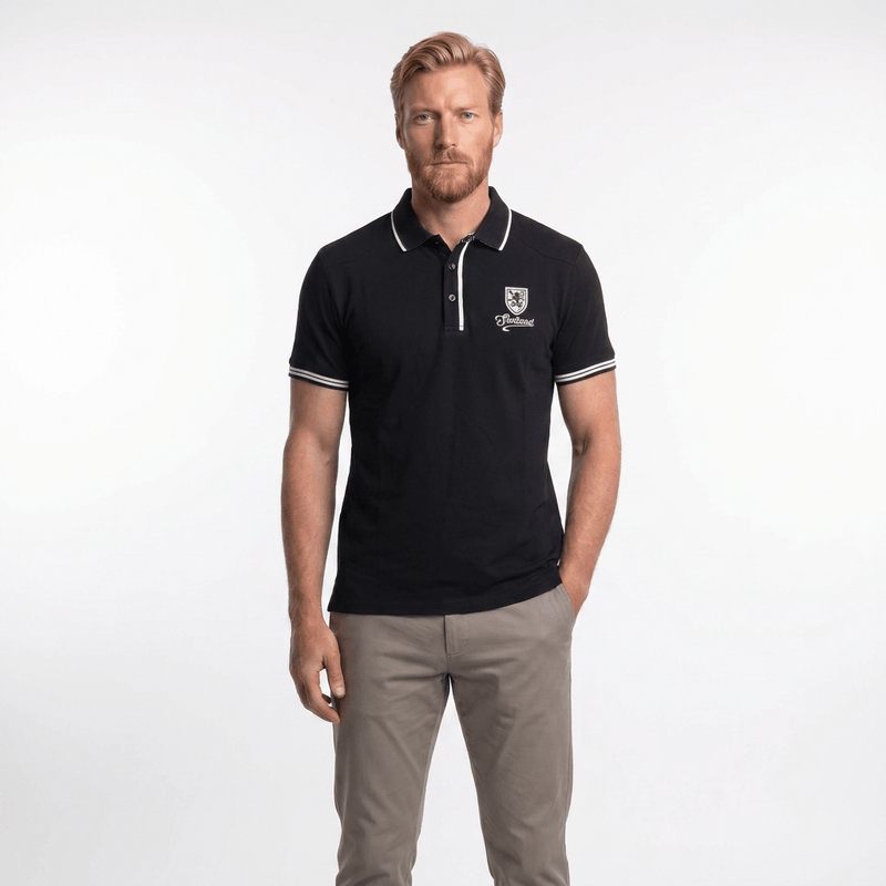 Men’s Black Scotland Crest Polo Shirt with White Trim - Heritage Of Scotland - NAVY / S