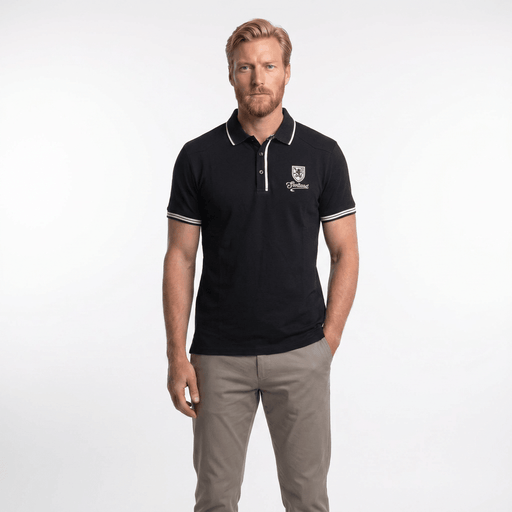 Men’s Black Scotland Crest Polo Shirt with White Trim - Heritage Of Scotland - NAVY / S