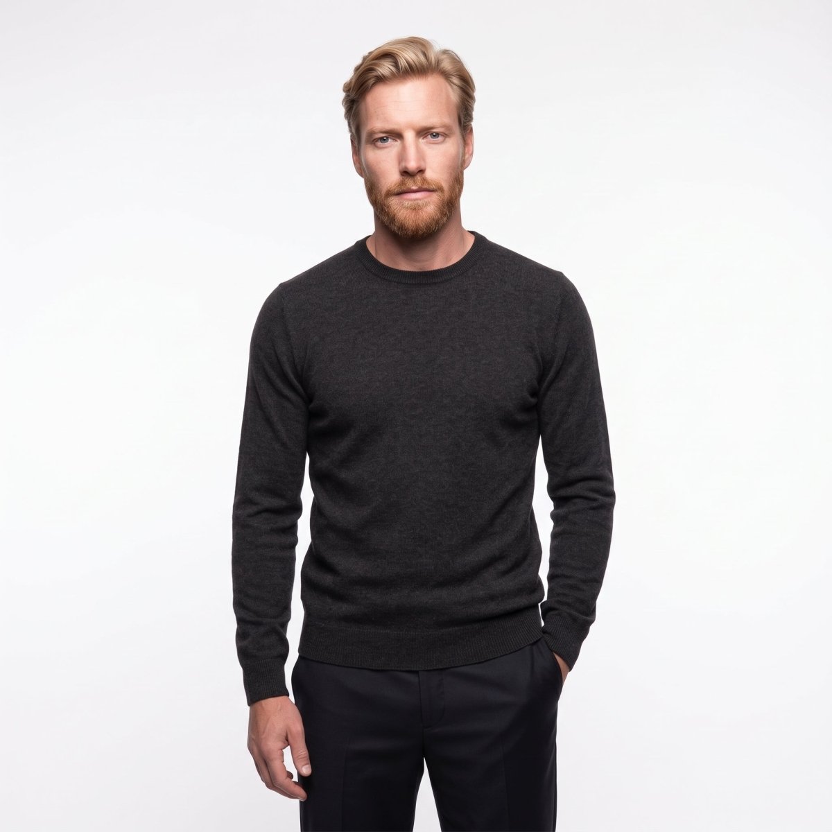 Men's Dunedin Cashmere 100% Cashmere Crew Neck Jumper - Charcoal - Heritage Of Scotland - S