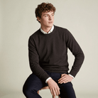 Men's Dunedin Cashmere 100% Cashmere Crew Neck Jumper - Chocolate Brown - Heritage Of Scotland - S