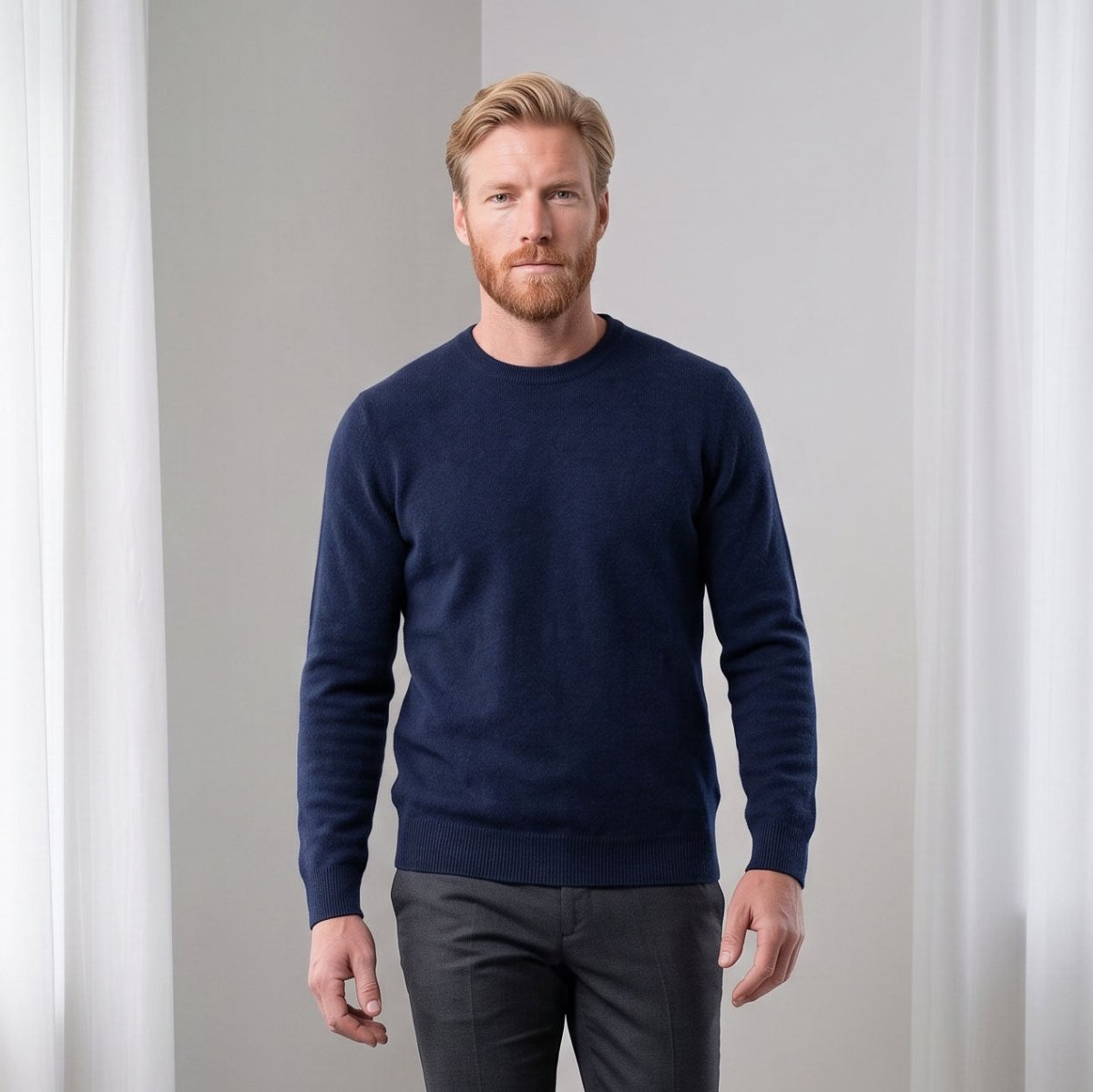 Men's Dunedin Cashmere 100% Cashmere Crew Neck Jumper - Cosmos - Heritage Of Scotland - XS