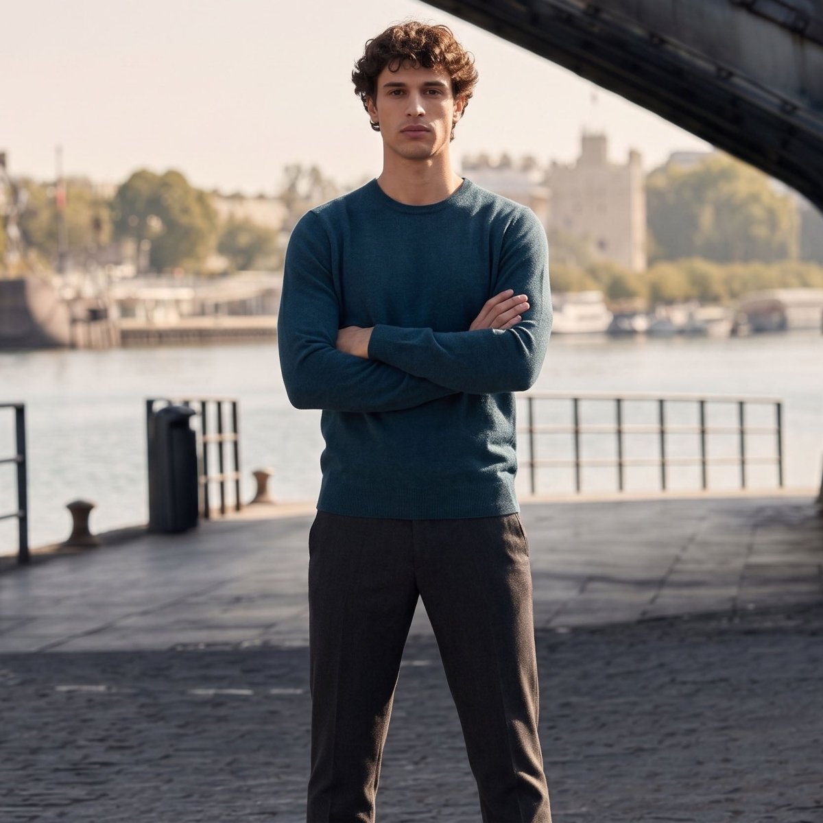 Men's Dunedin Cashmere 100% Cashmere Crew Neck Jumper - Lugano - Heritage Of Scotland - XS