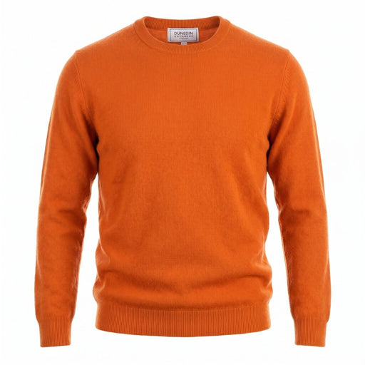 Men's Dunedin Cashmere 100% Cashmere Crew Neck Jumper - Mandarin Orange - Heritage Of Scotland - S