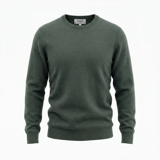 Men's Dunedin Cashmere 100% Cashmere Crew Neck Sweater - Kale Green - Heritage Of Scotland - S
