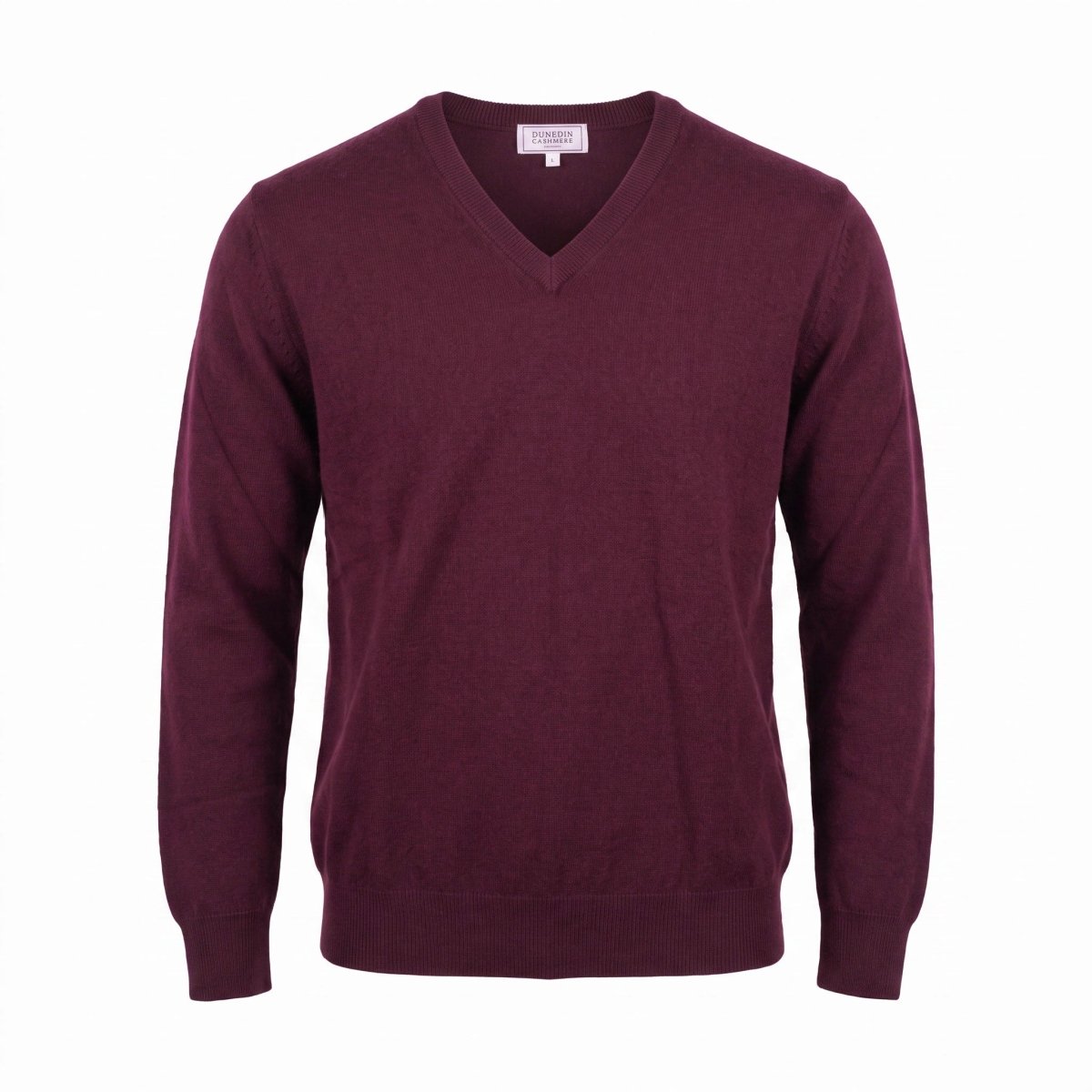 Men's Dunedin Cashmere 100% Cashmere V Neck Jumper - Bordeaux - Heritage Of Scotland - XS