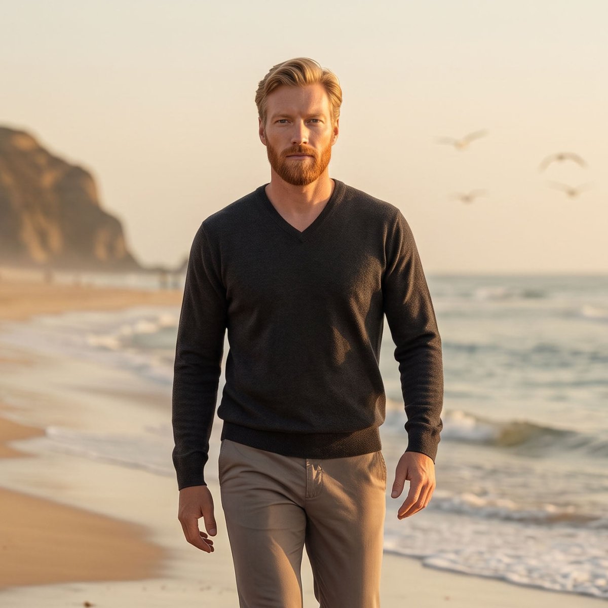 Men's Dunedin Cashmere 100% Cashmere V-Neck Jumper - Charcoal - Heritage Of Scotland - XS