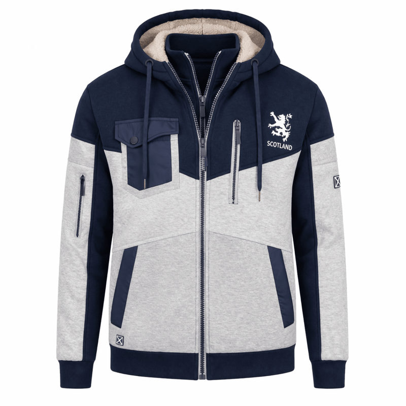 Men’s Lochy Padded Fleece Jacket – Scottish Lion Rampant Double Zip Hoodie - Heritage Of Scotland - S