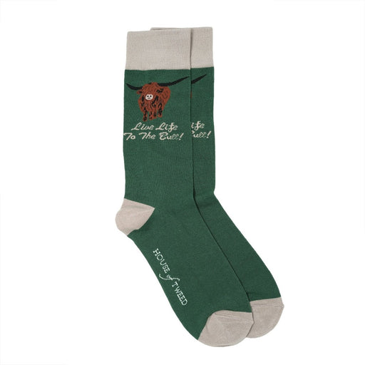 Men’s Luxury Bamboo Socks – Soft, Breathable & Stylish Everyday Comfort - HIGHLAND COW 1 GREEN - Heritage Of Scotland - 