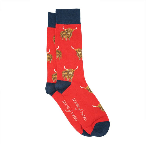 Men’s Luxury Bamboo Socks – Soft, Breathable & Stylish Everyday Comfort - HIGHLAND COW 4 RED - Heritage Of Scotland - 