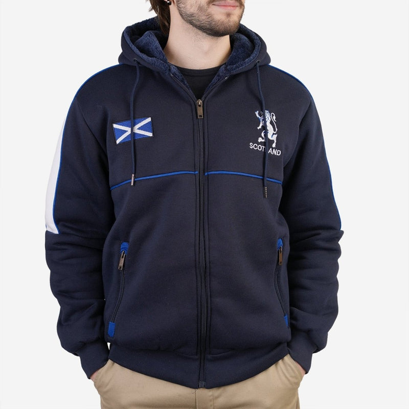 Men’s Merrick Scotland Jacket Ebro – Navy/White Extra Thick Fleece Zip Jacket - Heritage Of Scotland - M