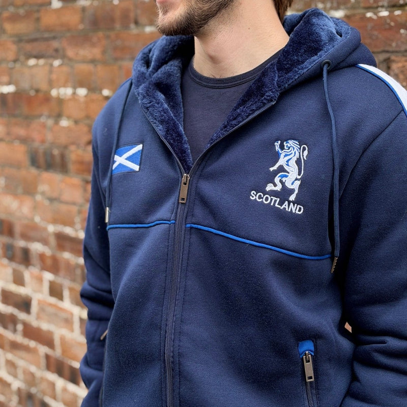 Men’s Merrick Scotland Jacket Ebro – Navy/White Extra Thick Fleece Zip Jacket - Heritage Of Scotland - M