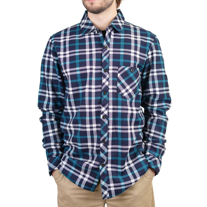 Men’s Plaid Velour Lined Check Shirt – Navy Check Warm Button - Up - Heritage Of Scotland - NAVY CHECK