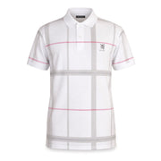 Mens Polo Premium Shirt Full Check White - Heritage Of Scotland - WHITE