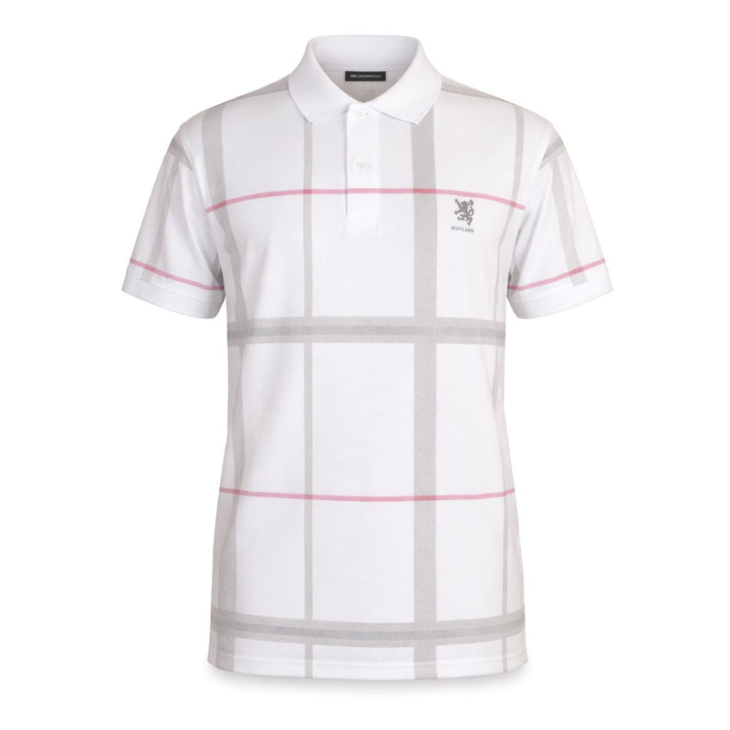 Mens Polo Premium Shirt Full Check White - Heritage Of Scotland - WHITE
