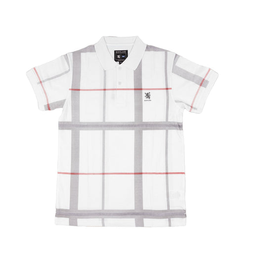 Mens Polo Shirt Full Check White - Heritage Of Scotland - WHITE