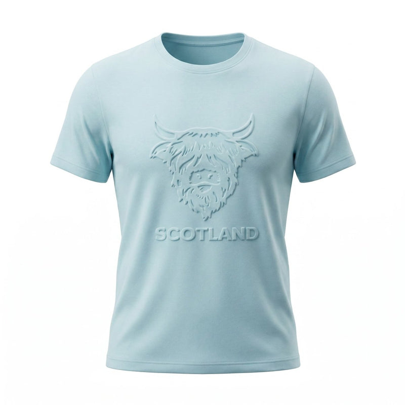 Men's Scotland Cow Embossed T-Shirt Light Turquoise - Heritage Of Scotland - S