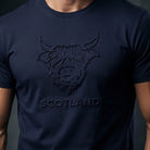 Men's Scotland Cow Embossed T-Shirt Navy - Heritage Of Scotland - S