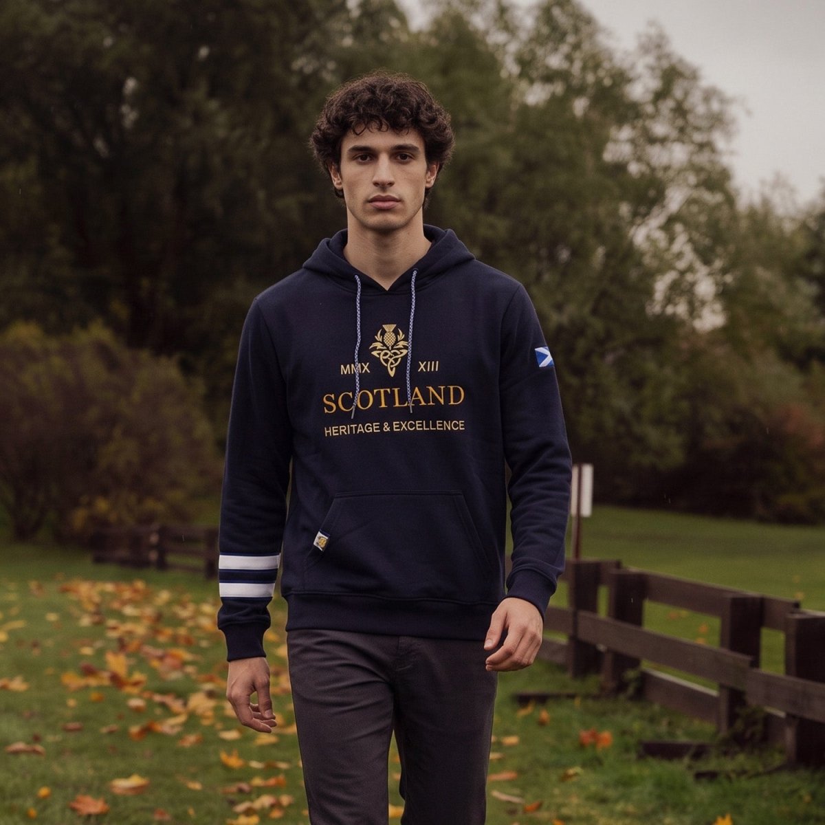 Men's Scotland Heritage & Excellence Hooded Sweatshirt Top - Navy - Heritage Of Scotland - S