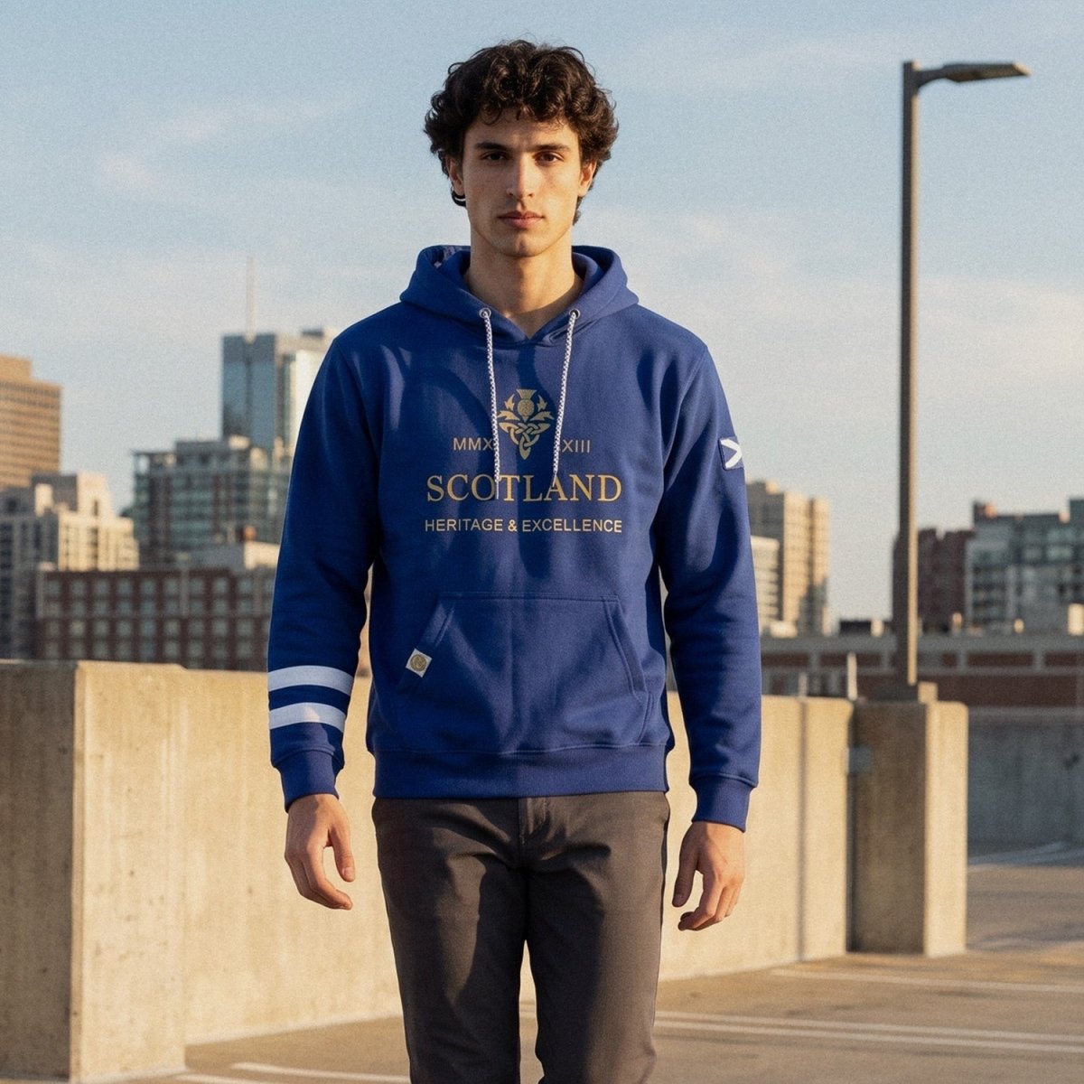 Men's Scotland Heritage & Excellence Hooded Sweatshirt Top - Royal Blue - Heritage Of Scotland - S